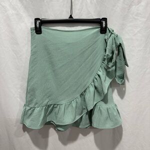 Pink Lily Large Green Ruffle Wrap Skirt Tie Waist Mini Summer Beach Casual Zip